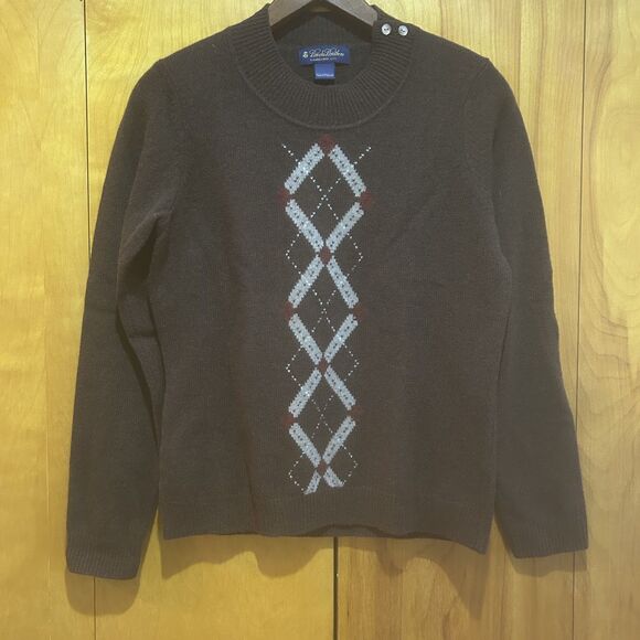 Brooks Brothers Womens Brown Lambswool Argyle Sweater Size M Preppy Old Money - Picture 1 of 9